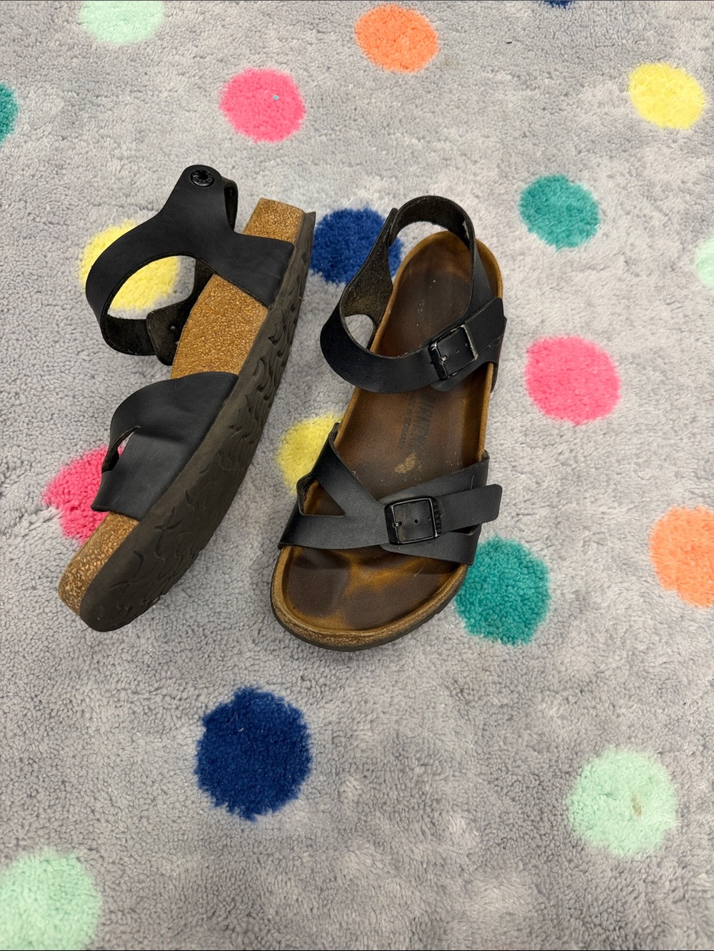 Birkenstock Black Two-Strap Cork Footbed Sandals size 39/8-9